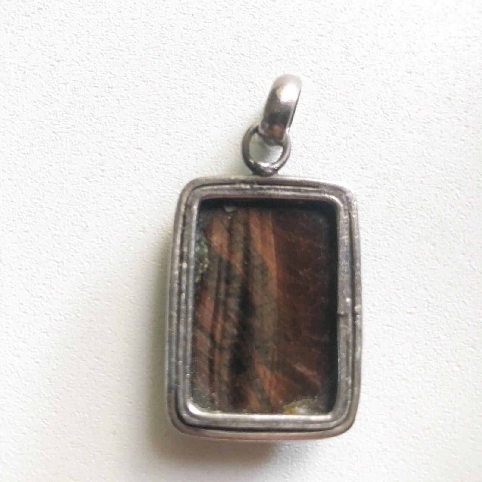 Sterling Silver Rectangle Brown Gem Necklace Pend… - image 4