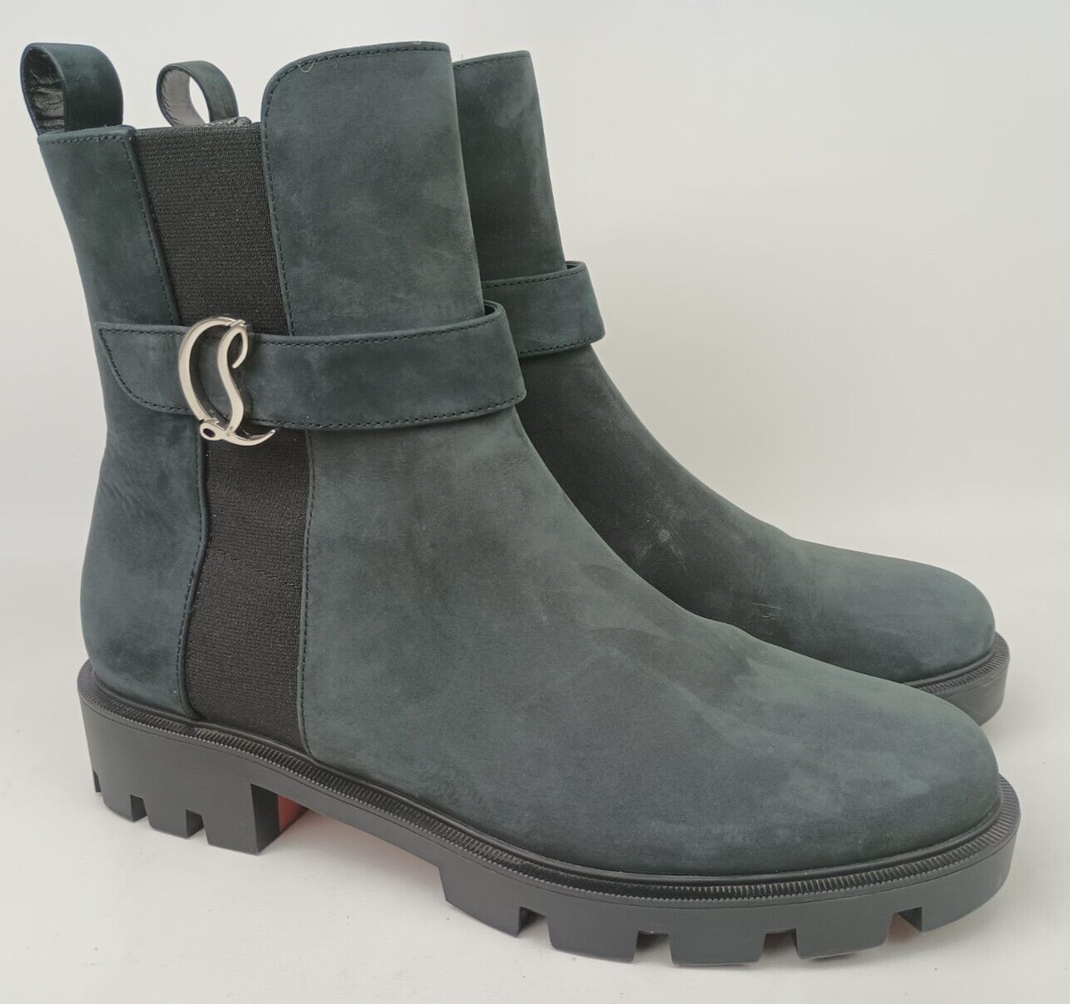 Christian Louboutin Black Nubuck CL Logo Lug Sole Chelsea