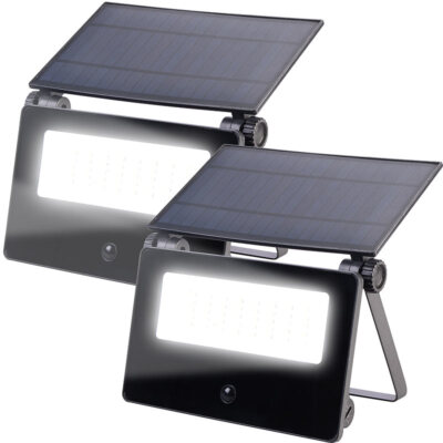 Luminea 2er-Set Solar-LED-Wandfluter, Bewegungssensor, 1.300 lm, 2x 1.800 mAh