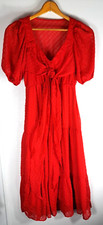 Womens Shein Peasant Dress Red Puff Sleeves Dancing Lined Fit & Flare Small