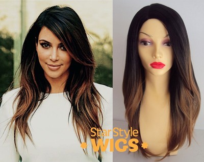 Deluxe Kim Kardashian Long Black Blonde Ombre Dip Dye Heat