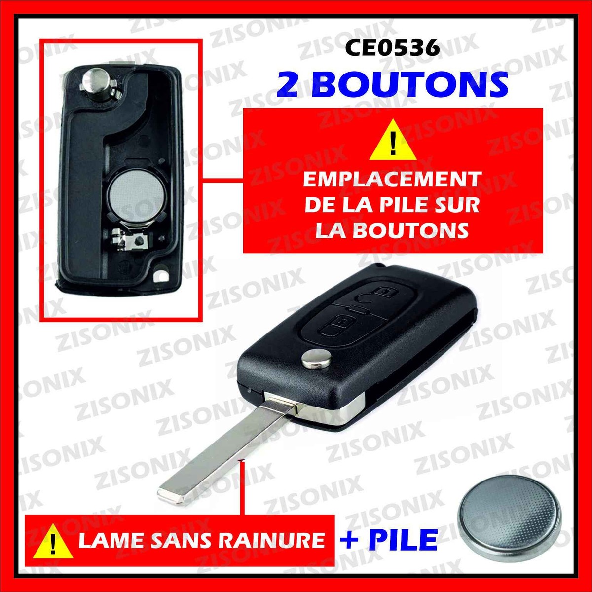 Boitier Coque De Clé Plip 2 Boutons Citroen C2, C3 Picasso CE0536 ACS - Foto 8