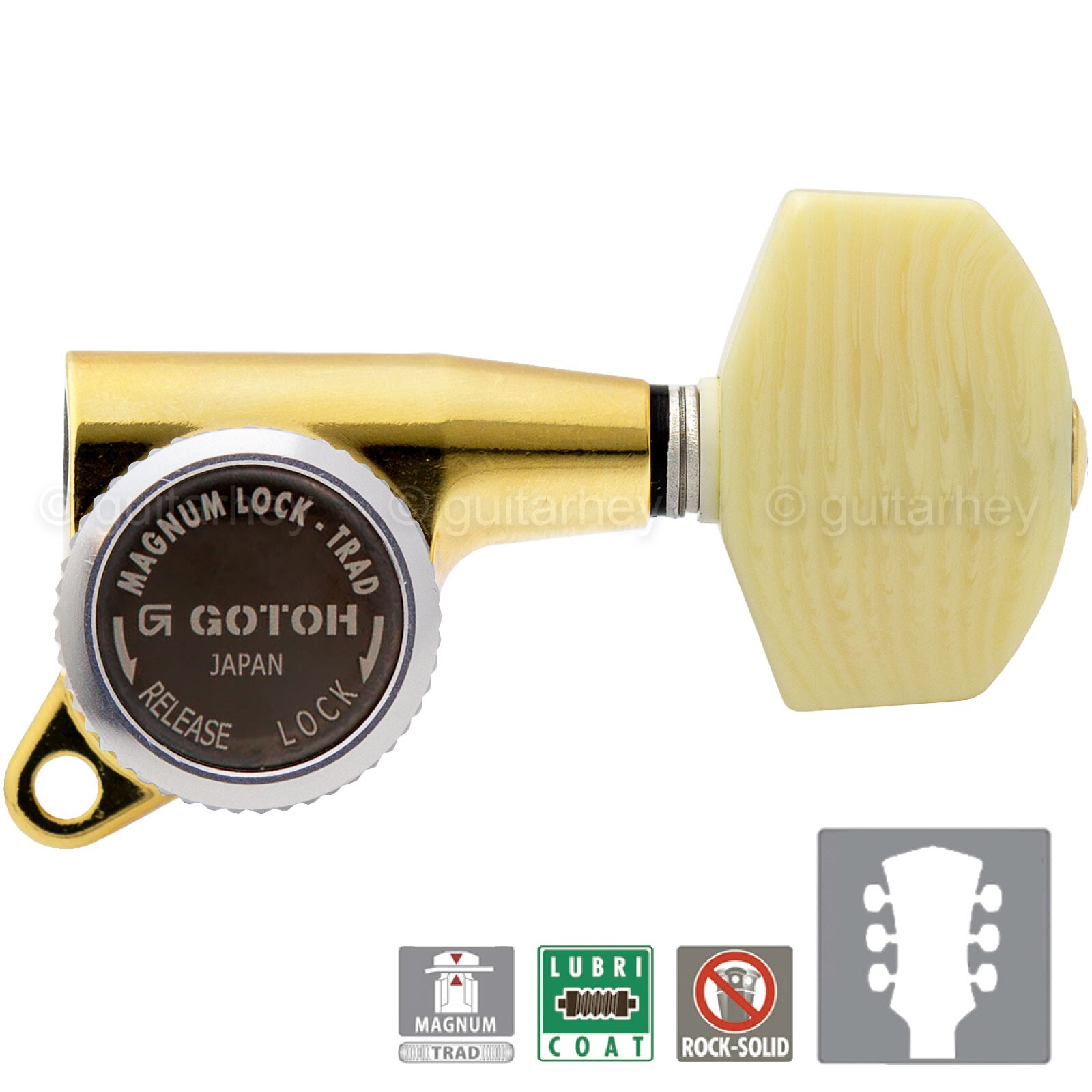NUOVO Gotoh SG381-M01 MGT Bloccaggio Sintonizzatori Chiavi L3+R3 GRANDI AVORIO Pulsanti 3x3 - ORO
