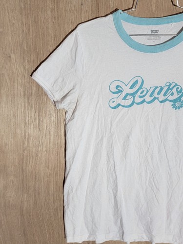 levis pull over shirt womens size M short sleeve crew neck logo white - 第 2/10 張圖片