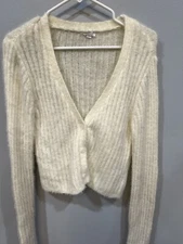GARAGE Brand Women’s Size Large 3 Button Cream Angora Cardigan 