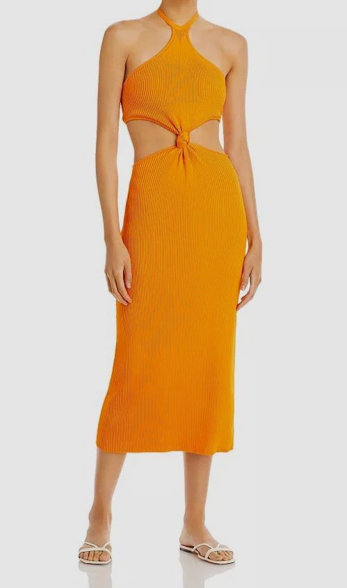 $460 Cult Gaia Women's Orange Cameron Halter Knit Cutout Midi Dress Size S