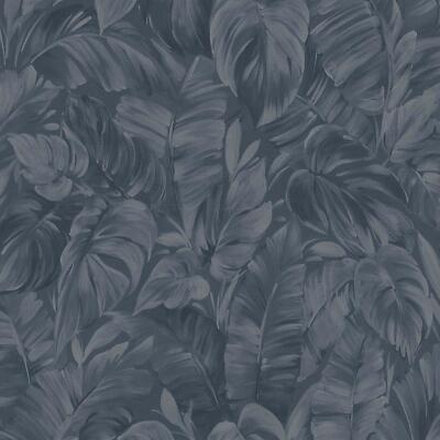 Tropical Palm Leaf Wallpaper Leaves Fabric Effect Vinyl Erismann 10416-08 Navy