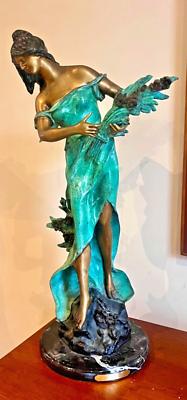 RARE MASSIVE BEAUTIFUL LADY WITH WHEAT SCULPTURE BY AUGUSTE MOREAU