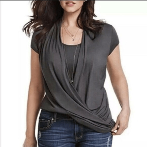 CAbi 3058 charcoal fickle tee crossover knight top