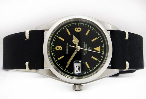 Vintage Rolex OysterDate Precision 6694 Winding Black Dial 34mm Men Steel Watch - Picture 6 of 13