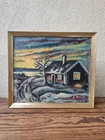 Swedish vintage artwork, Moonlight Night, oil on canvas, signed