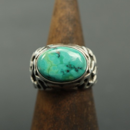 Vintage Sterling Silber massiver Türkis Ring 925 Größe P 1/2 17 g - Bild 3 von 6