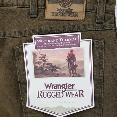 Wrangler Rugged Wear Men 40x32 Woodland Thermal Duck Canvas Brown