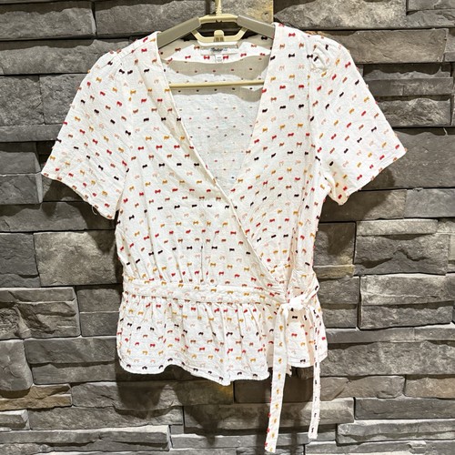 Madewell Damen Schößchen Crossover Rüschen Saum Regenbogen Clipdot Wickel Top Gr. XXS