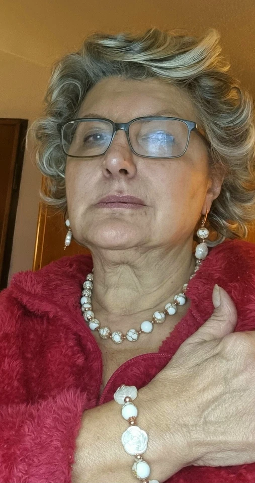 COLLANA IN AGATA BIANCA marezzata rame, sottogiacca, set, completo - Immagine 4 di 4