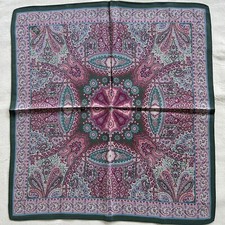 Handkerchief Vintage Purple Green Cotton Damask Paisley Floral Pocket Square 14"