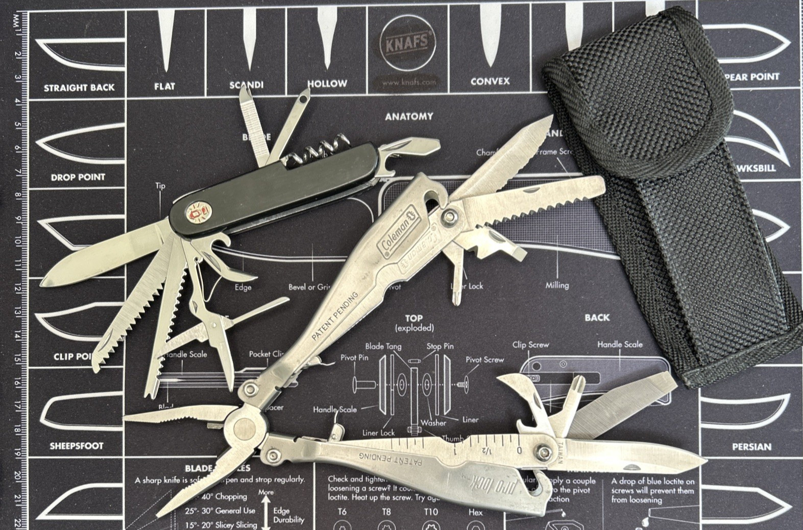 Lot of 2 Vintage Coleman Pro Lock W/Pouch & Hiker 2 Multi Tools CLEAN & SHARP