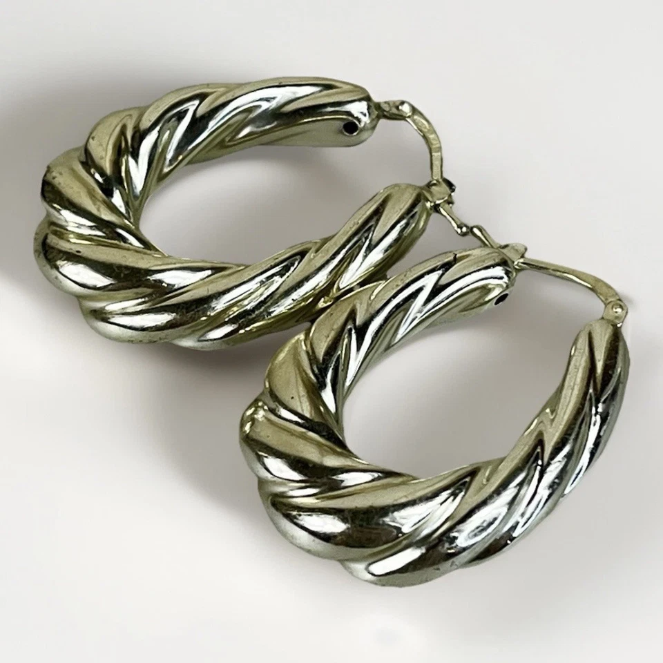 Chunky Sterling Silver Hoop Earrings - Signed 925 JCM Mauritius - 6.8g Vintage - Image 2 of 4