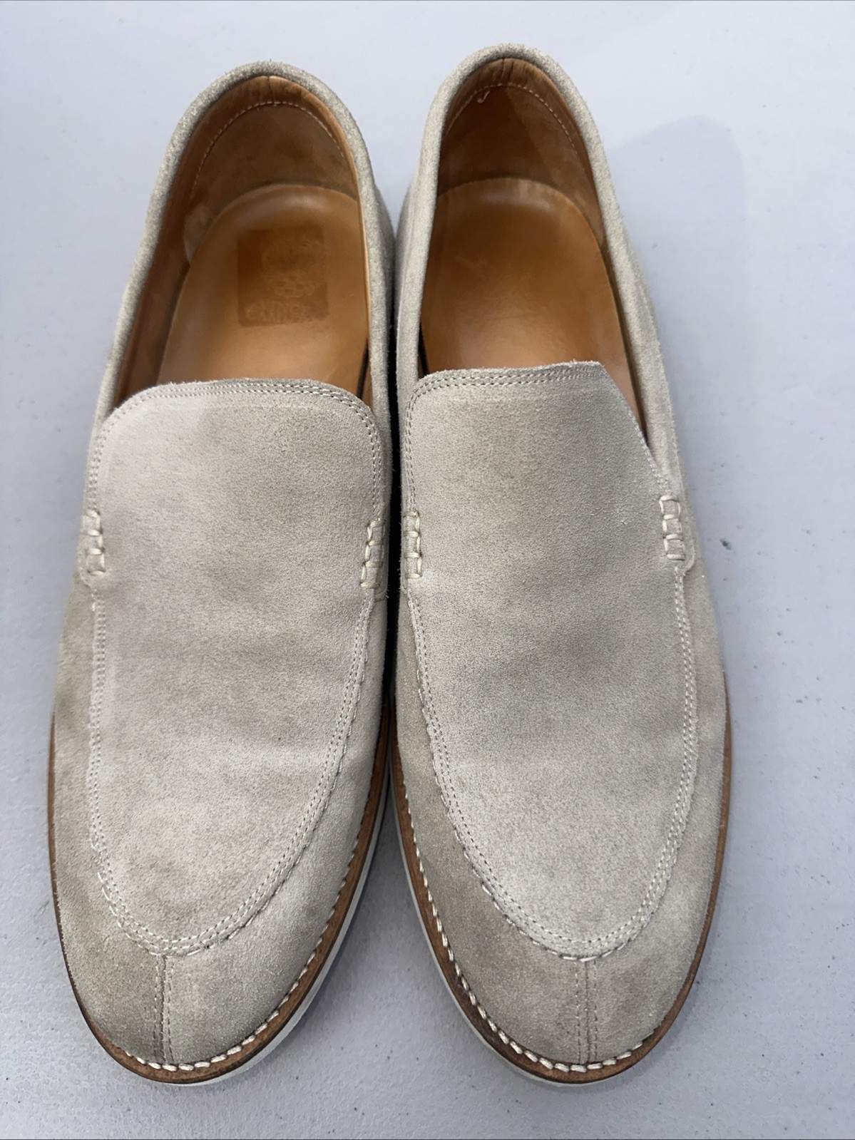 Vince Camuto Mens Loafers Cream Suede Leather 10.5