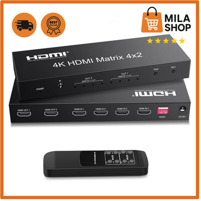 HDMI Matrix 4x2 Switch 4K 2 Out Audio Extractor Splitter IR Remote