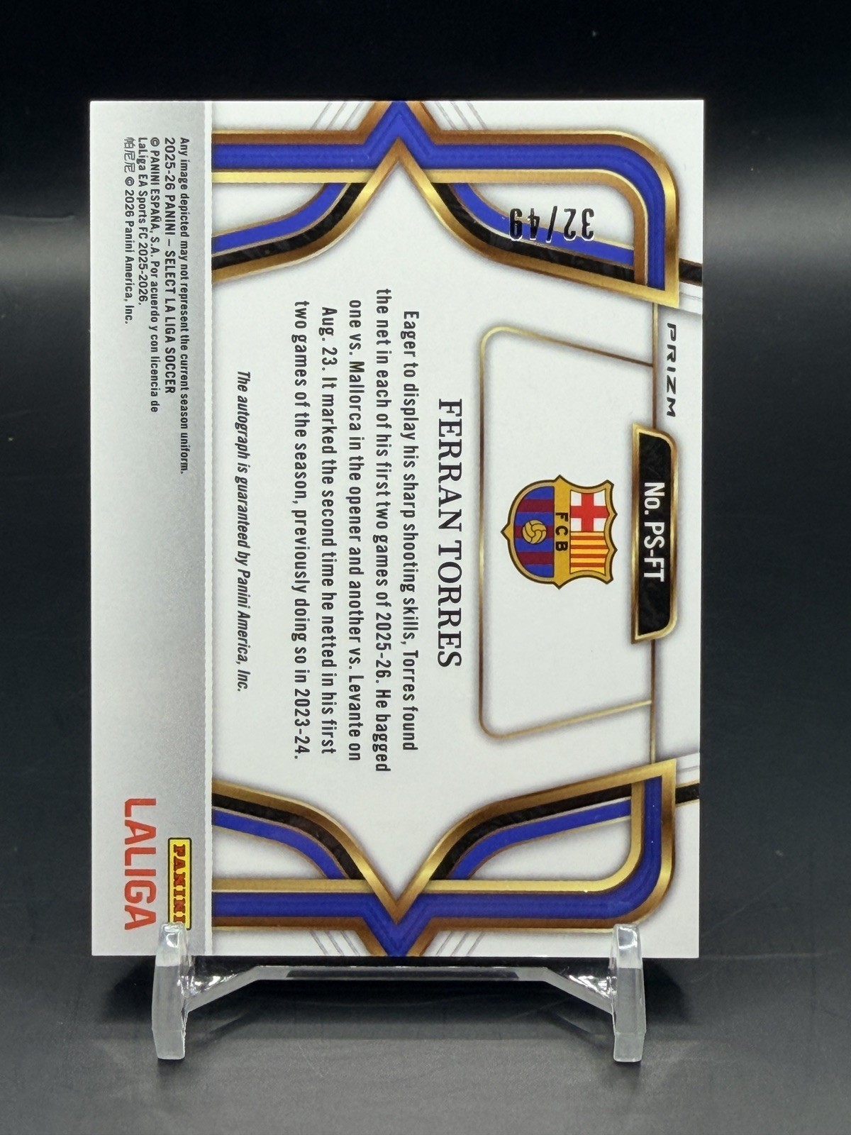 2025-26 Panini Select La Liga Ferran Torres Prizm /49 Auto Spain World Cup view 3