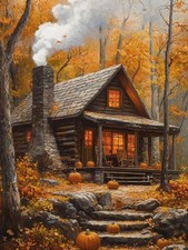 Autumn Diamond Art Kits for Adults,5D Round Drill Wood Cabin Diamond Painting...