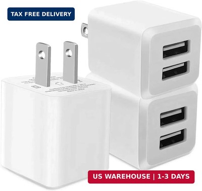 USB Wall Charger, Dual Port Cube Power Adapter Charger Plug Block Charging Box,