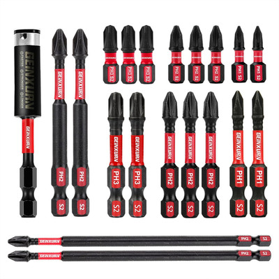 Impact Tough Phillips Bits PH1/PH2/PH3 Insert Driver Bits,19Pack Bulk Phillips S