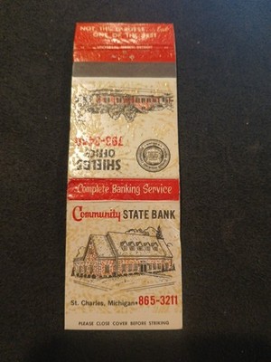 Community State Bank St Charles, MI Vintage Matchbook Cover