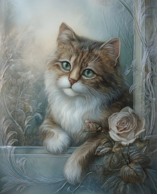 8x10 Cat On Window Sing Art Print Wall Decor - 311078672