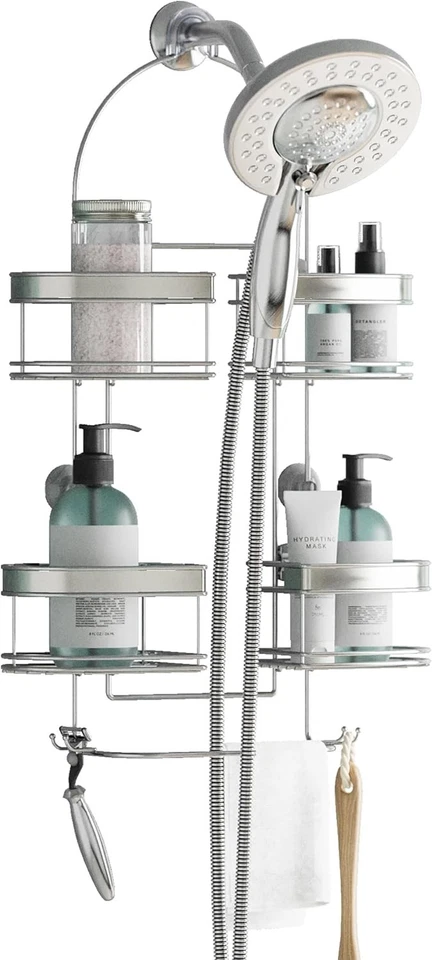 Rust-Resistant Hanging Shower Caddy with Adjustable Baskets - Image 3 of 4