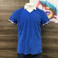 Brooks Brothers Mens Blue Terry Cloth Polo Shirt with Red Logo Size L