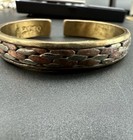 Signed Sergio Lub Cuff Bracelet Tricolor Braided Copper Sterling Brass 40g Small