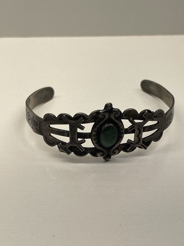 Vintage Navajo Turquoise Sterling Silver Native Cuff 15g BEAUTIFUL - Imagen 2 de 16