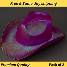 Sparkly Iridescent Glitter Space Pink Cowboy Hat Pack of 2 By Party Glowz