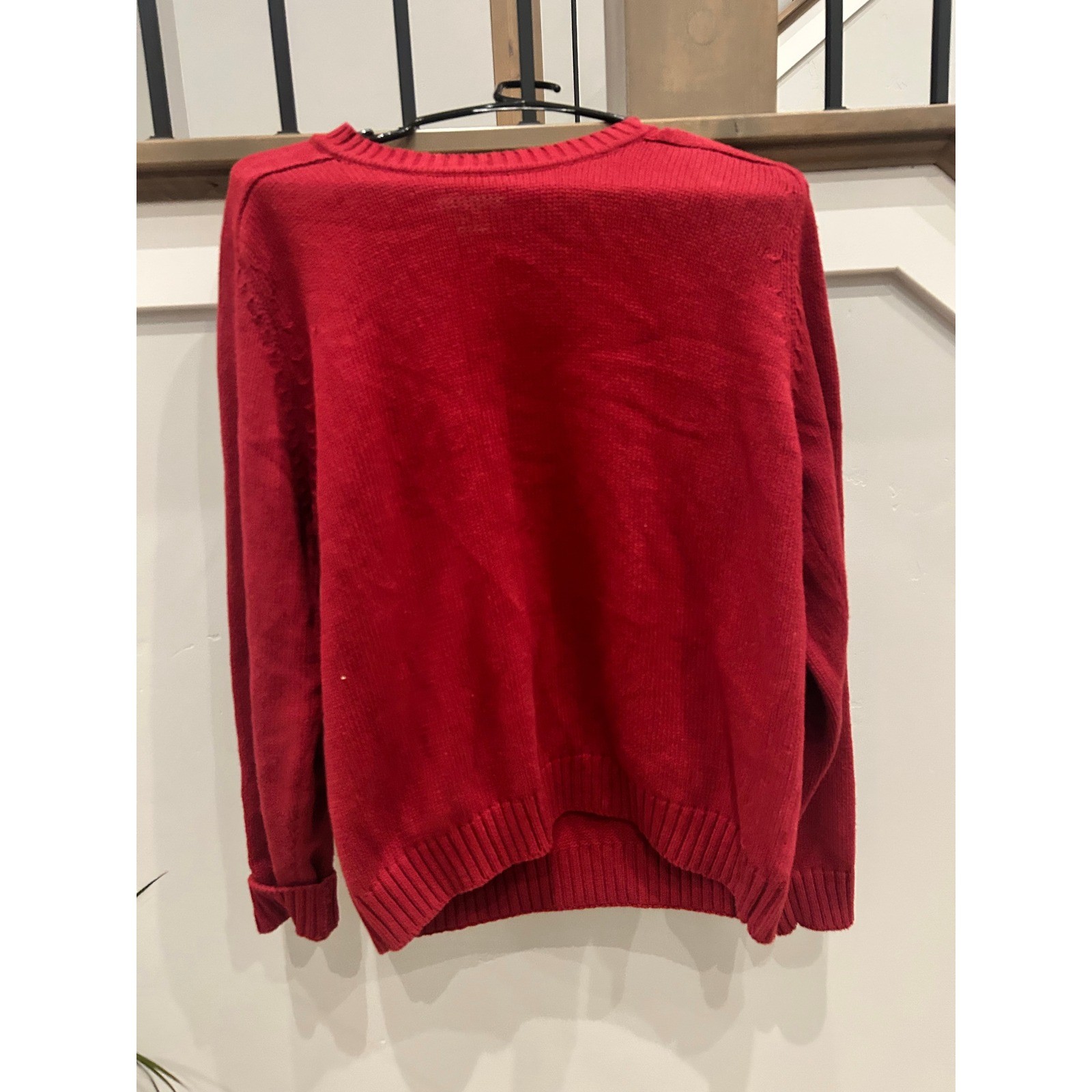 St Johns Bay Mens Red Crewneck Sweater 100% Cotton Shaker Knit Pullover Large
