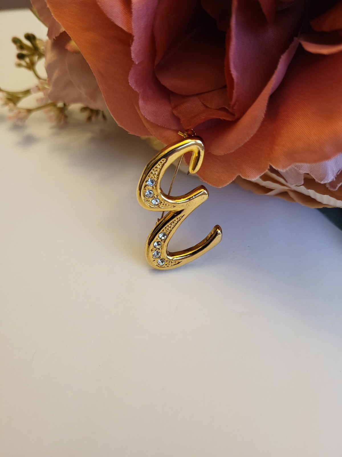 Brooch Pin Letter E Initial Script Monogram Cryst… - image 8