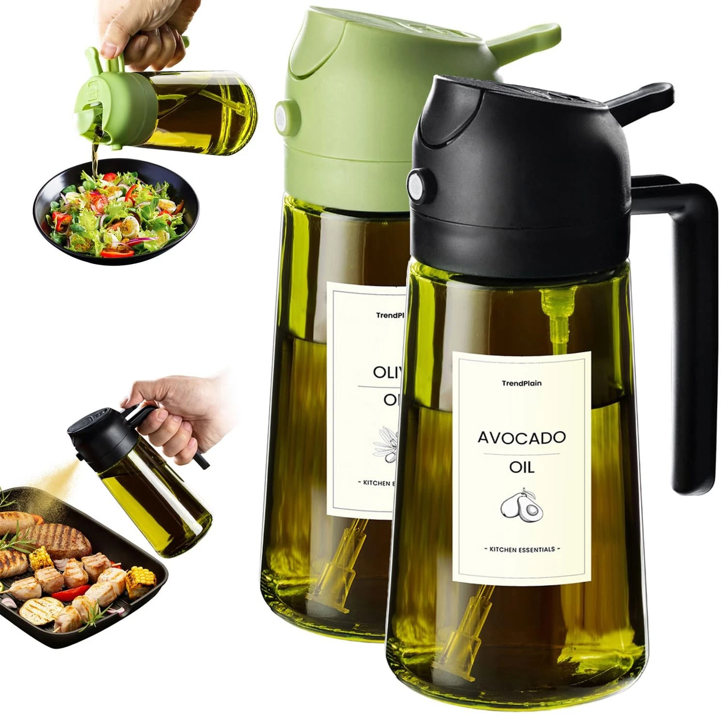 TrendPlain - Original 16oz/470ml Olive Oil Dispenser 15.9 Ounces, Black&Green