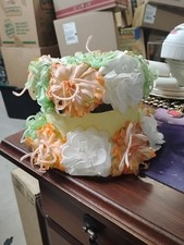 Vintage 1960s Cloche Hat Women s Beige Floral Netting Easter Cottage Sunday