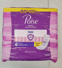 45 Count: Poise Incontinence Pads  6 Ultimate Absorbency Long Length  B-1041 