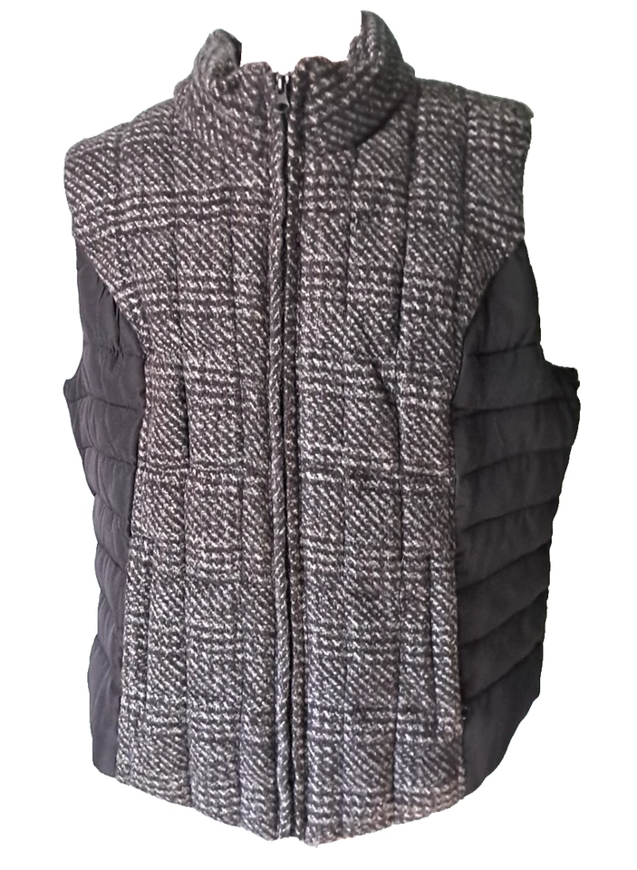 2X Chaleco acolchado a cuadros negro con cremallera tallado con volantes para mujer Foto 4 de 4