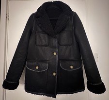 Urbancode London Faux Shearling Borg Coat Black Suede Style Jacket Women Size 8