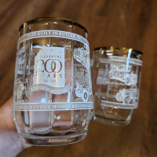 Butler County Bicentennial Glass Mugs Huselton Austin Bantam Jeep Standard...