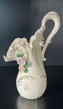 Vintage Italian Porcelain Ewer Pitcher Vase Capodimonte Style Cottagecore 9  