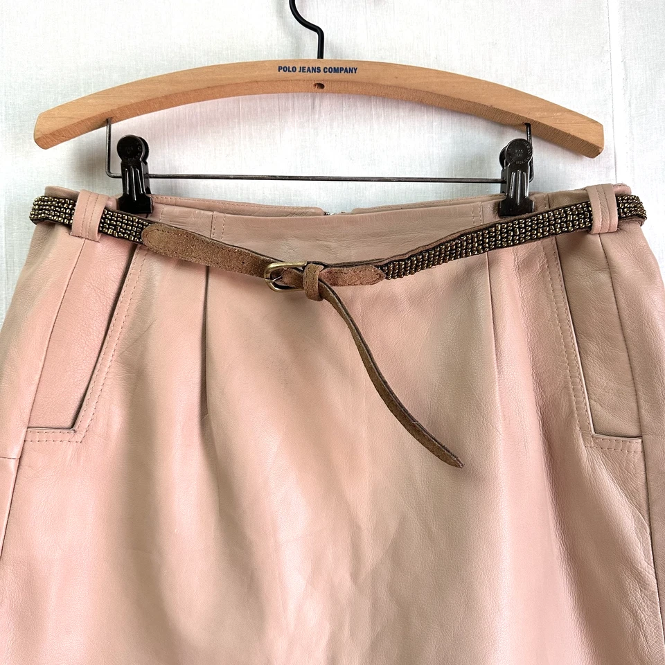 Minifalda para mujer French Connection de cuero genuino rubor acampanada forrada talla 10 Foto 2 de 4