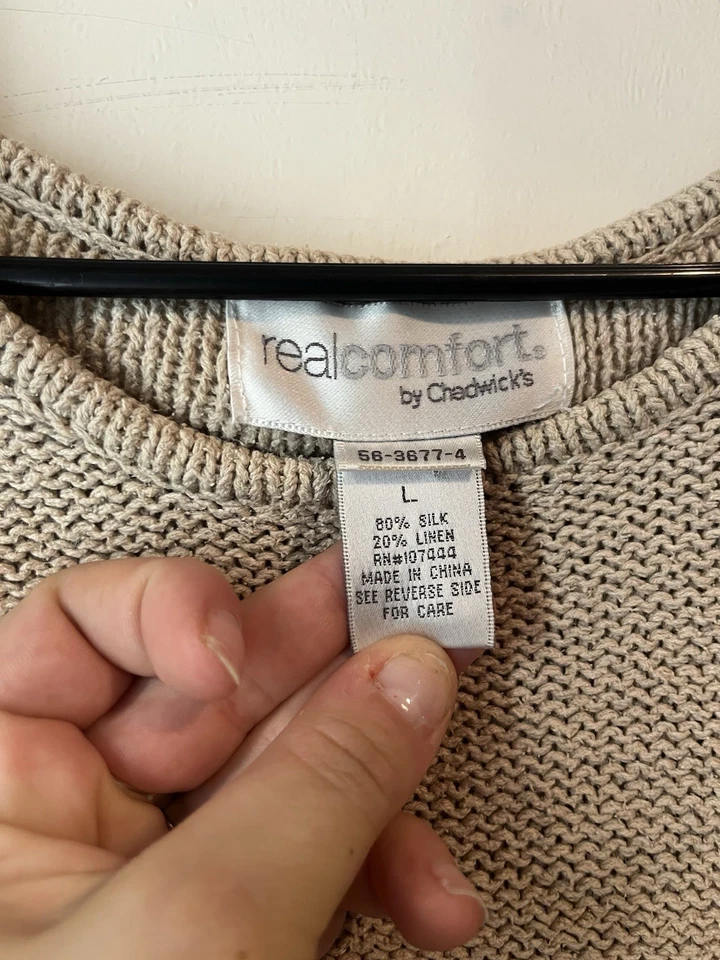 Suéter Vintage Chadwicks Cesta Tejido Seda Lino Mujer Grande Beige Texturizado Foto 2 de 3