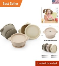 3 Pack Baby Bowls With Suction, Silicone Food Bowls With Lids