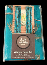 Realtree Xtra Camo Window Rod Pocket Curtains Panel Pair Turquoise 80"x 84  
