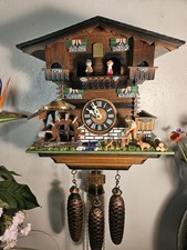 Bonito reloj de cuco musical animado alemán de 8 días/rueda hidráulica y bailarines