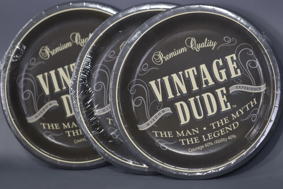 Vintage Dude 9 Luncheon Plates count 8 Party Supplies (pack of 3 ) - Image 4 of 4